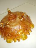 Vintage 7.5" Imperial Glass Carnival 3 Footed Candy Dish Rose Pattern Ruffled
