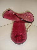 Vintage 2 Piece Cranberry Glass Pitcher Set Syrup Creamer Crackle Hand Blown!