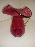 Vintage 2 Piece Cranberry Glass Pitcher Set Syrup Creamer Crackle Hand Blown!