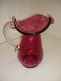 Vintage 2 Piece Cranberry Glass Pitcher Set Syrup Creamer Crackle Hand Blown!