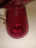 Vintage 2 Piece Cranberry Glass Pitcher Set Syrup Creamer Crackle Hand Blown!