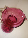 Vintage 2 Piece Cranberry Glass Pitcher Set Syrup Creamer Crackle Hand Blown!