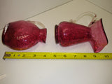 Vintage 2 Piece Cranberry Glass Pitcher Set Syrup Creamer Crackle Hand Blown!