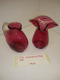 Vintage 2 Piece Cranberry Glass Pitcher Set Syrup Creamer Crackle Hand Blown!