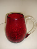 Vintage Kanawha Ruby Red Crackle Glass Syrup Pitcher Creamer Hand Blown!