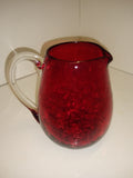 Vintage Kanawha Ruby Red Crackle Glass Syrup Pitcher Creamer Hand Blown!