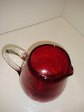 Vintage Kanawha Ruby Red Crackle Glass Syrup Pitcher Creamer Hand Blown!