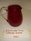 Vintage Kanawha Ruby Red Crackle Glass Syrup Pitcher Creamer Hand Blown!