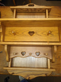 3 Piece Oak Shelf Coat Hat Rack lot Bulletin Board Wooden Heart Nick Knack Shelf