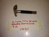 Vintage Gillette 1972 TTO Black Handle Safety Razor Date Code S-1 Great Shape!
