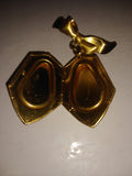 Vintage Art Deco Gold Tone Locket on Sterling Ribbon Pin Very Nice!