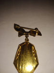 Vintage Art Deco Gold Tone Locket on Sterling Ribbon Pin Very Nice!