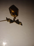 Vintage Art Deco Gold Tone Locket on Sterling Ribbon Pin Very Nice!