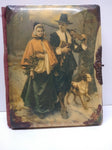 Antique Victorian Celluloid Photo Album Man and Woman Pilgrim Settler Theme