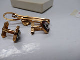 Vintage 12K Gold Filled Cuff Link and Tie Bar Set Unknown Stones Great Shape!