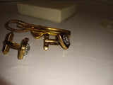 Vintage 12K Gold Filled Cuff Link and Tie Bar Set Unknown Stones Great Shape!