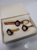 Vintage 12K Gold Filled Cuff Link and Tie Bar Set Unknown Stones Great Shape!