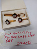 Vintage 12K Gold Filled Cuff Link and Tie Bar Set Unknown Stones Great Shape!