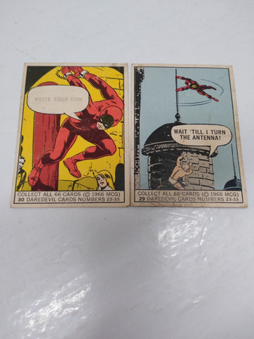 Vintage 2 piece lot 1966 MCG Daredevil Trading Cards #29 and #30 Marvel DonRuss