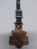 Vintage PAYLOADER Design Award Frank G Hough Co. Advertising Watch Fob Leather