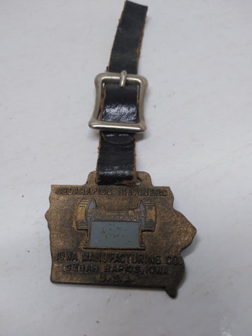 Vintage CEDAR RAPIDS CRUSHERS Iowa Manufacturing Advertising Watch Fob Leather