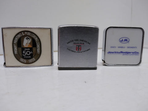 Vintage 3Pc Advertising Pocket Tape Measure Lot Barlow Zippo United Tool Die #1