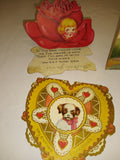 Vintage 12pc Puppy Valentines Day Greeting Card Lot#4 1900s Die Cut Mechanical