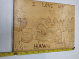 Vint Harley Davidson I Love My Hawg Man Cave Wall Art Pyrography Wood Burning