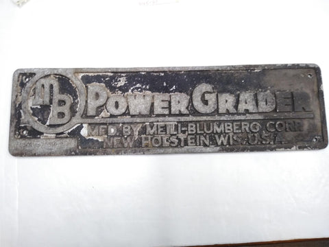 Vint Meili Blumberg MB Power Grader Machine Farm Heavy Equipmen Plaque Sign 23x6