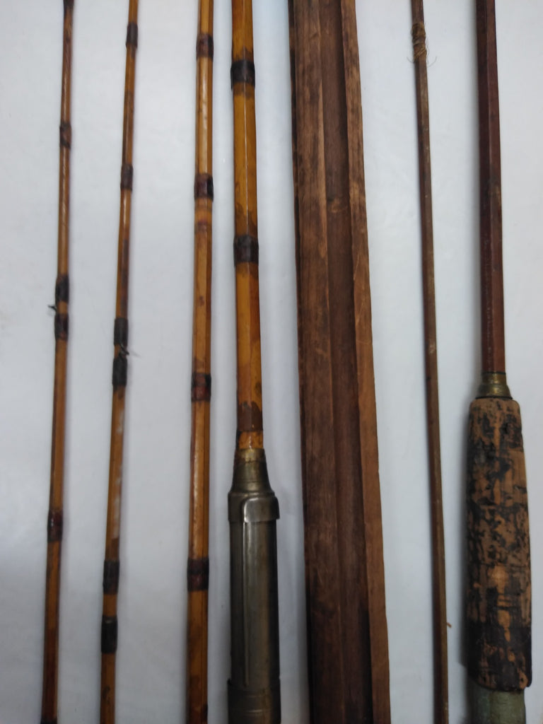 Vintage WW2 4pc Bamboo Fishing Rod Pole w/Holder Extra Tip Extra