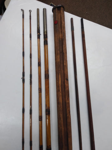 Vintage Antique Wood Fishing Rod Pole, With Holder, Bamboo? Nice!