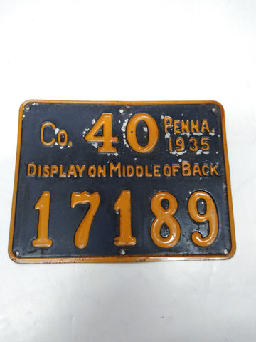 Vintage Estate Find 1935 Pa Penna Pennsylvania Hunting License Co 40/17189 Nice!