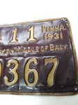 Vintage Estate Find 1931 Pa Penna Pennsylvania Hunting License Co 11/9367 Nice!