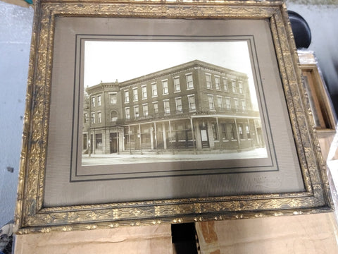 Antique Photograph Central Hotel Unknown City Ornate Gold Gilt Frame 13" x 11"