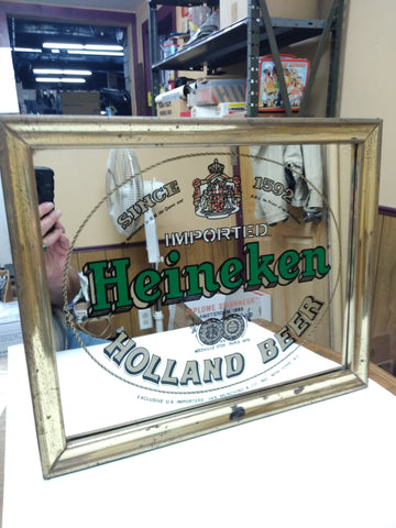 Vintage Heineken Imported Holland Beer Mirror Sign 17 3/4" x 15" Man Cave Decor