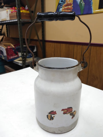Vintage Antique Cream Milk Can Porcelain Steel Bail Handle Small Graniteware