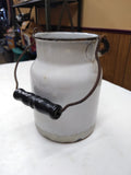 Vintage Antique Cream Milk Can Porcelain Steel Bail Handle Small Graniteware