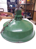 Vintage Green Porcelain Enamel Gas Station Barn Hanging Light Shade 14" Lot #2