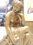 VTG Antique Estate Find Spelter Wear Greek Woman Sculpture Harp Gold Toned Metal