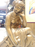 VTG Antique Estate Find Spelter Wear Greek Woman Sculpture Harp Gold Toned Metal