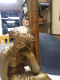 VTG Antique Estate Find Spelter Wear Greek Woman Sculpture Harp Gold Toned Metal