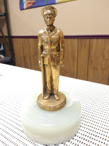 VTG Brass Soldier Sculpture Marble Base Desk Top Paperweight Military Decorative
