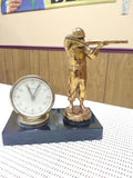 VTG WW2 Brass Soldier Trophy Award US Army Alarm Clock Desk Top Paperweight