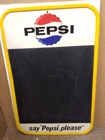 VTG 1964 Say Pepsi Please Metal Menu Board Sign Bottle Cap 30" x 19.5" Cola Pop!