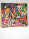 VTG Jigsaw Framed Picture Puzzle Alice in Wonderland Bright Colors
