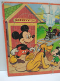 VTG Jigsaw Framed Picture Puzzle Mickey Mouse Mickeyville Walt Disney Cartoon