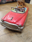 Vtg 1950's Japan Tin Litho Friction Toy Car Girl V 1959 Lic. Plate Works Great!