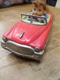 Vtg 1950's Japan Tin Litho Friction Toy Car Girl V 1959 Lic. Plate Works Great!