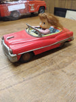 Vtg 1950's Japan Tin Litho Friction Toy Car Girl V 1959 Lic. Plate Works Great!