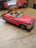 Vtg 1950's Japan Tin Litho Friction Toy Car Girl V 1959 Lic. Plate Works Great!